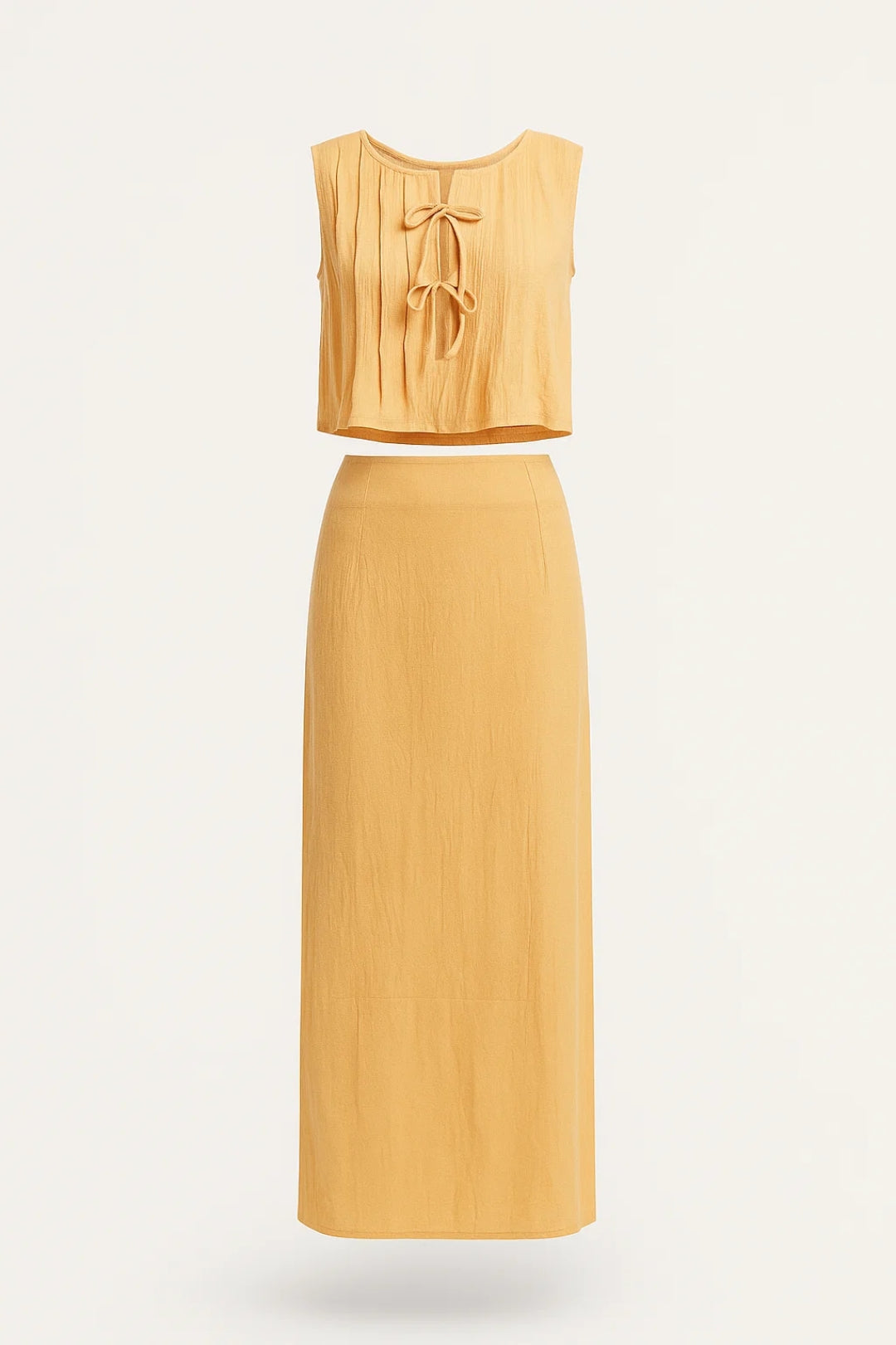 Tweedelige Set | Mouwloze Top met Strikdetail | Zomerse Midi Rok