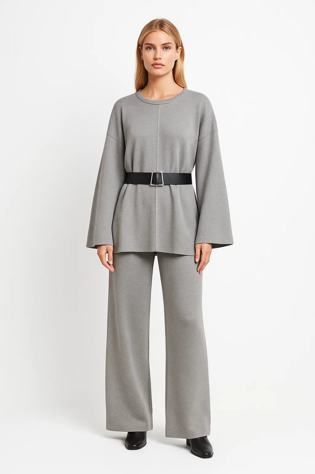 Tweedelige Set | Wijde Broek en Tuniek met Riem | Gedefinieerde Comfortstijl