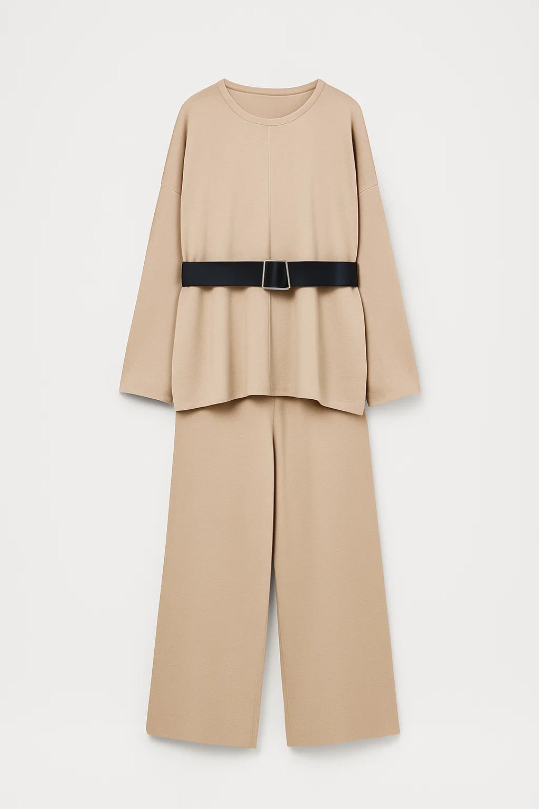 Tweedelige Set | Wijde Broek en Tuniek met Riem | Gedefinieerde Comfortstijl