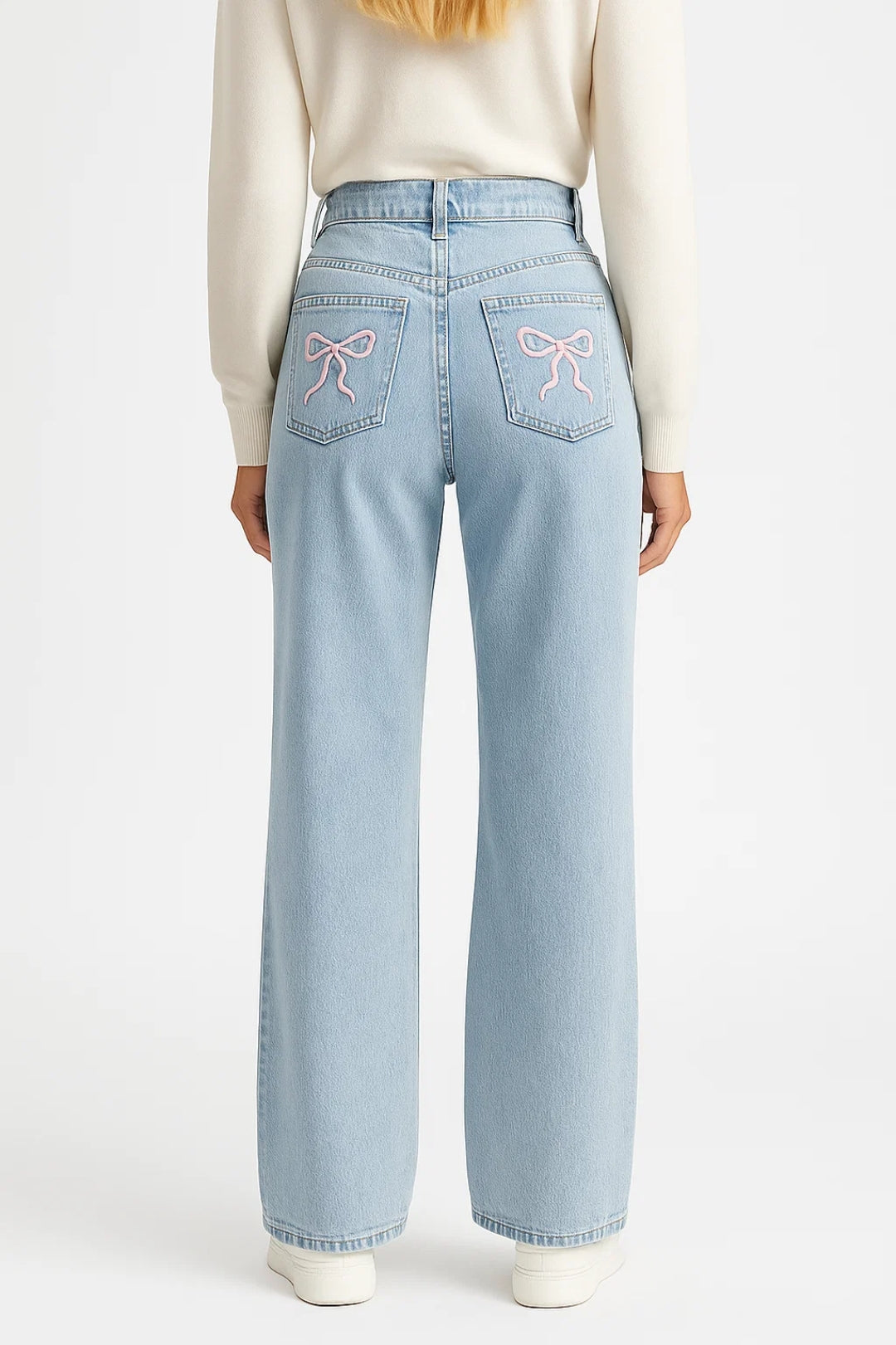 Wide Leg Jeans | Speelse Broek met Kersenpatroon | Hoge Taille