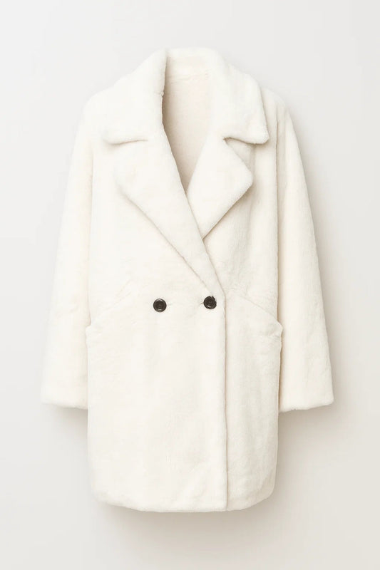 Witte Winterjas | Oversized Fit met Reverskraag | Dubbelrijige Sluiting