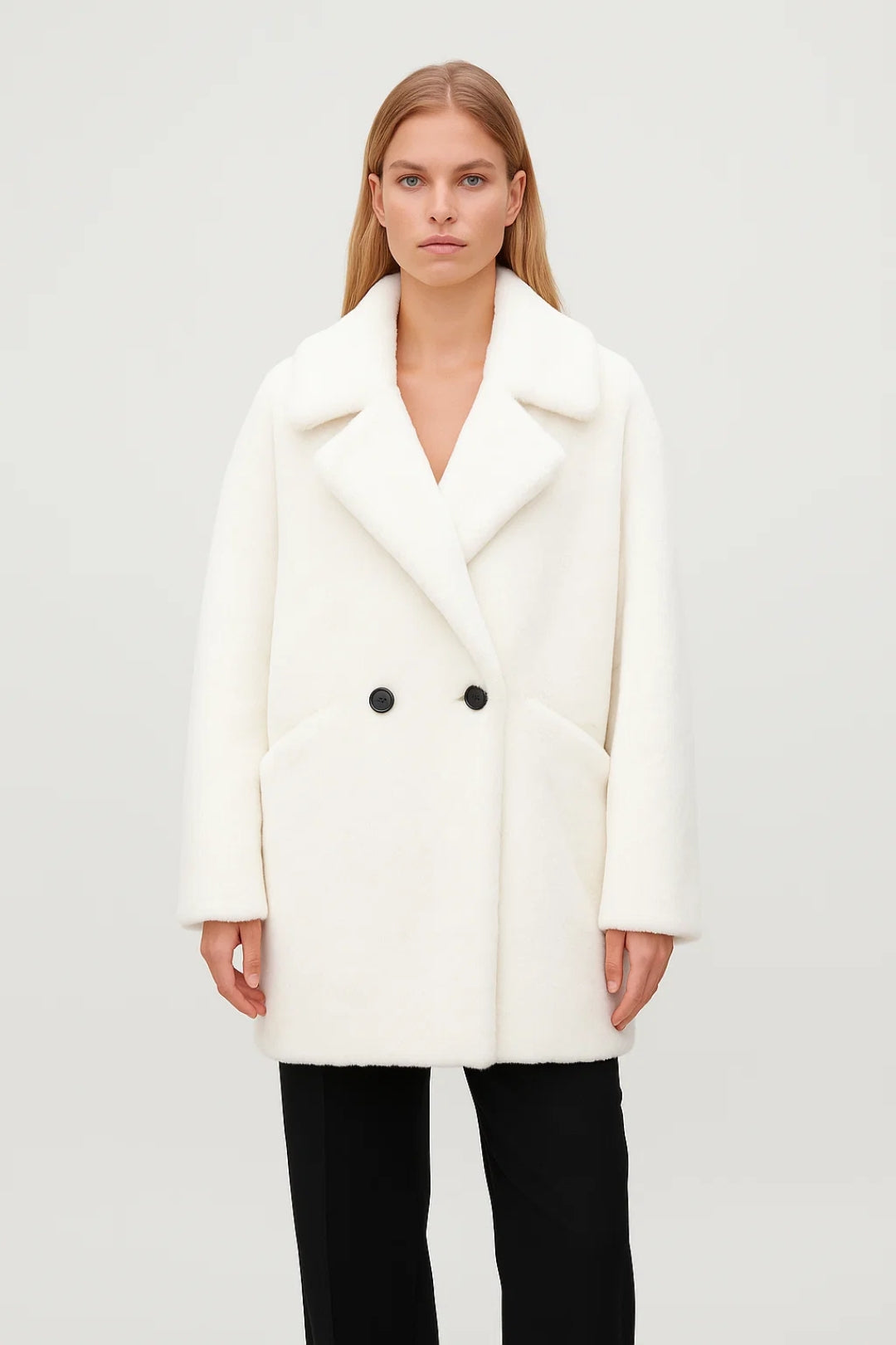 Witte Winterjas | Oversized Fit met Reverskraag | Dubbelrijige Sluiting