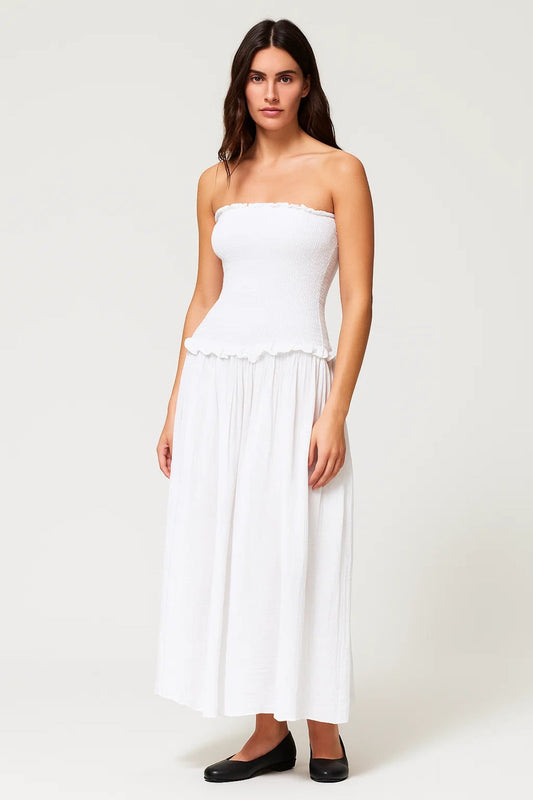 Zomerse Bandeaujurk | Strapless met Gelaagde Rok | Lichtgewicht en Ademend