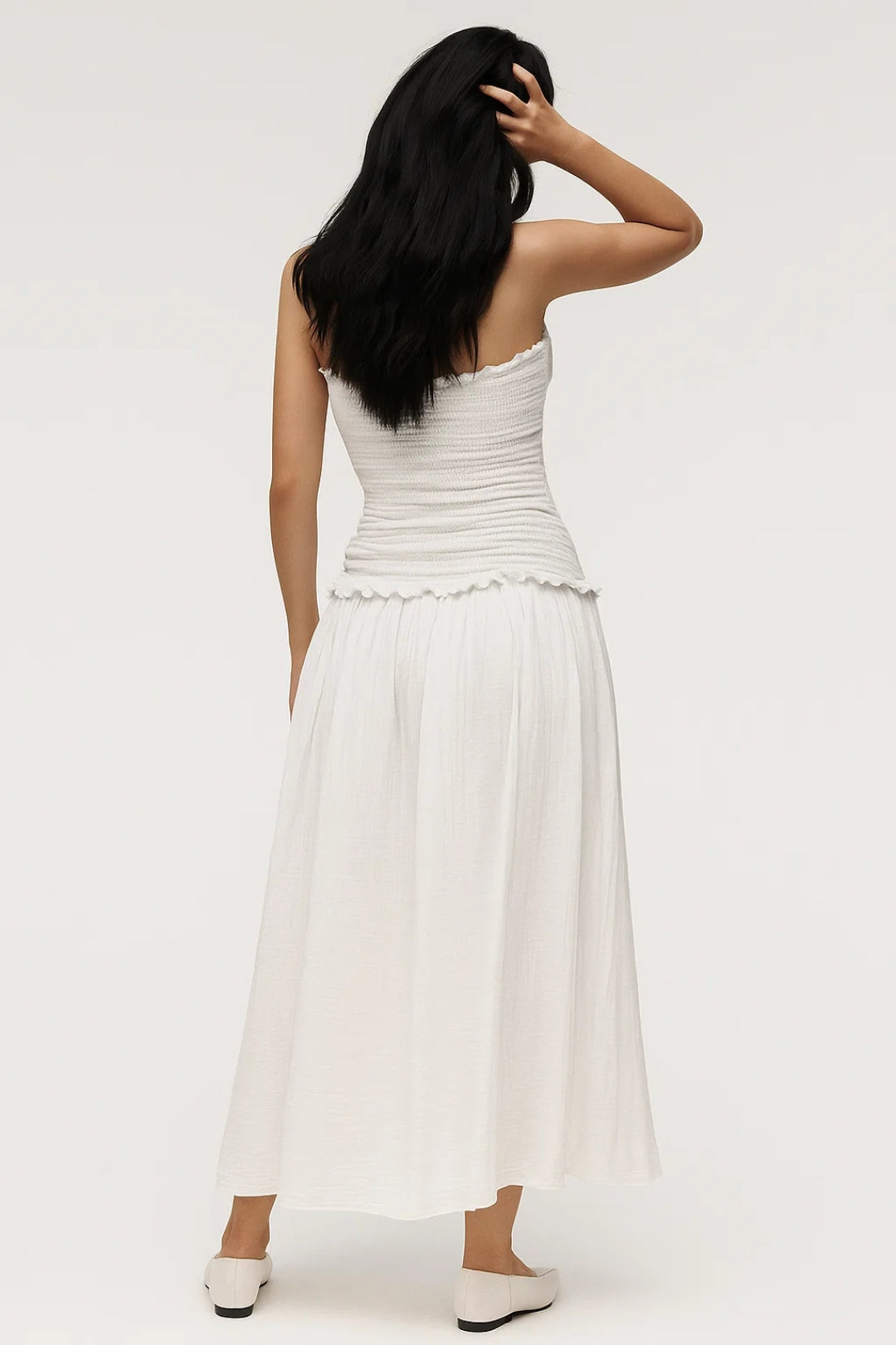 Zomerse Bandeaujurk | Strapless met Gelaagde Rok | Lichtgewicht en Ademend