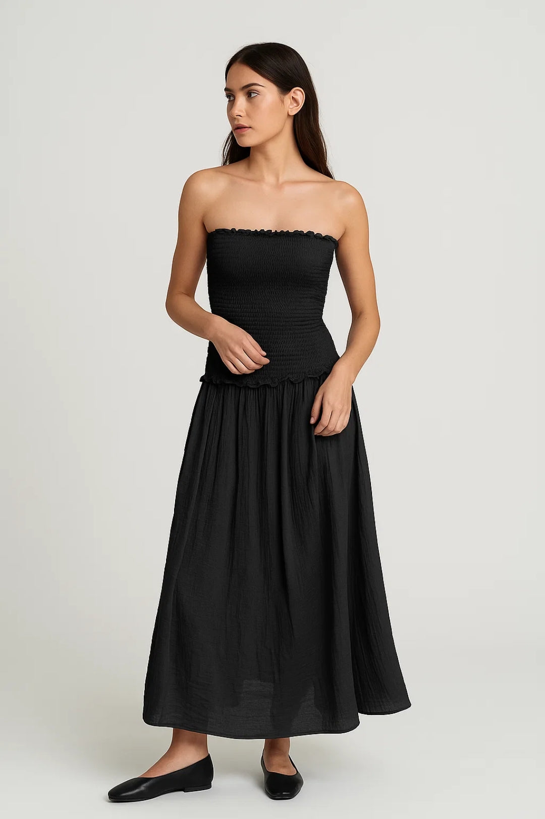 Zomerse Bandeaujurk | Strapless met Gelaagde Rok | Lichtgewicht en Ademend
