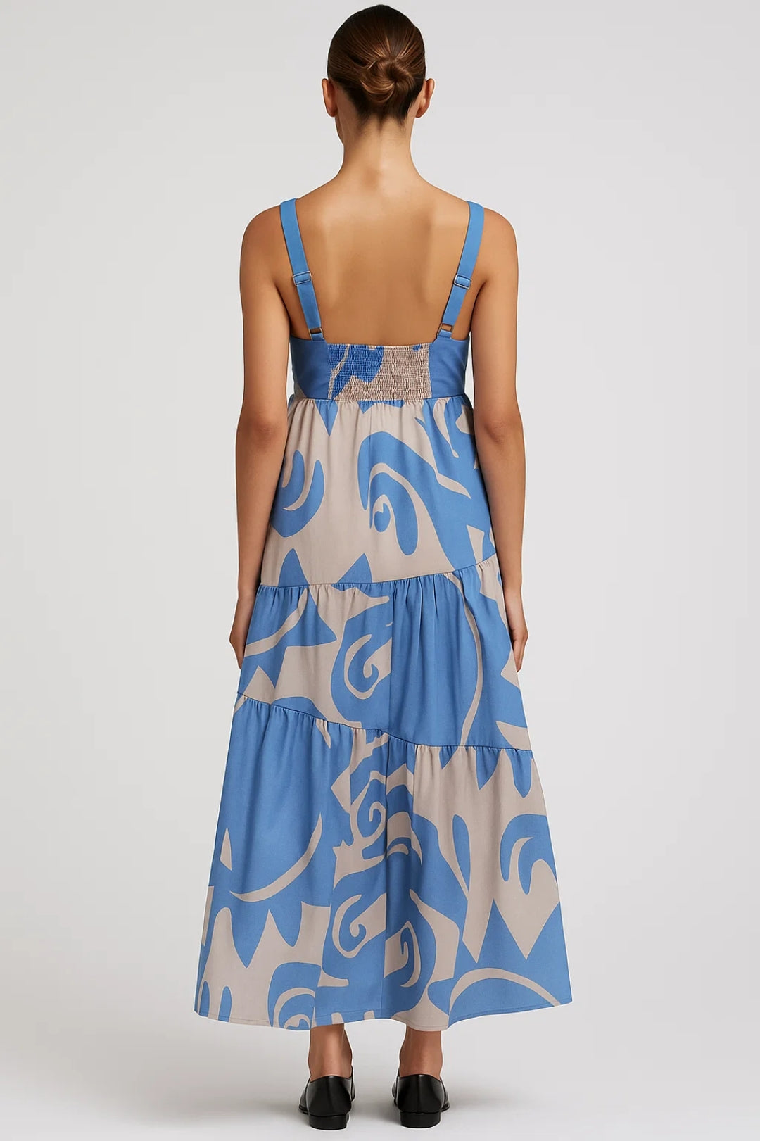 Maxi Jurk Dames - Mouwloos met Print en Gelaagde Rok | Zomer