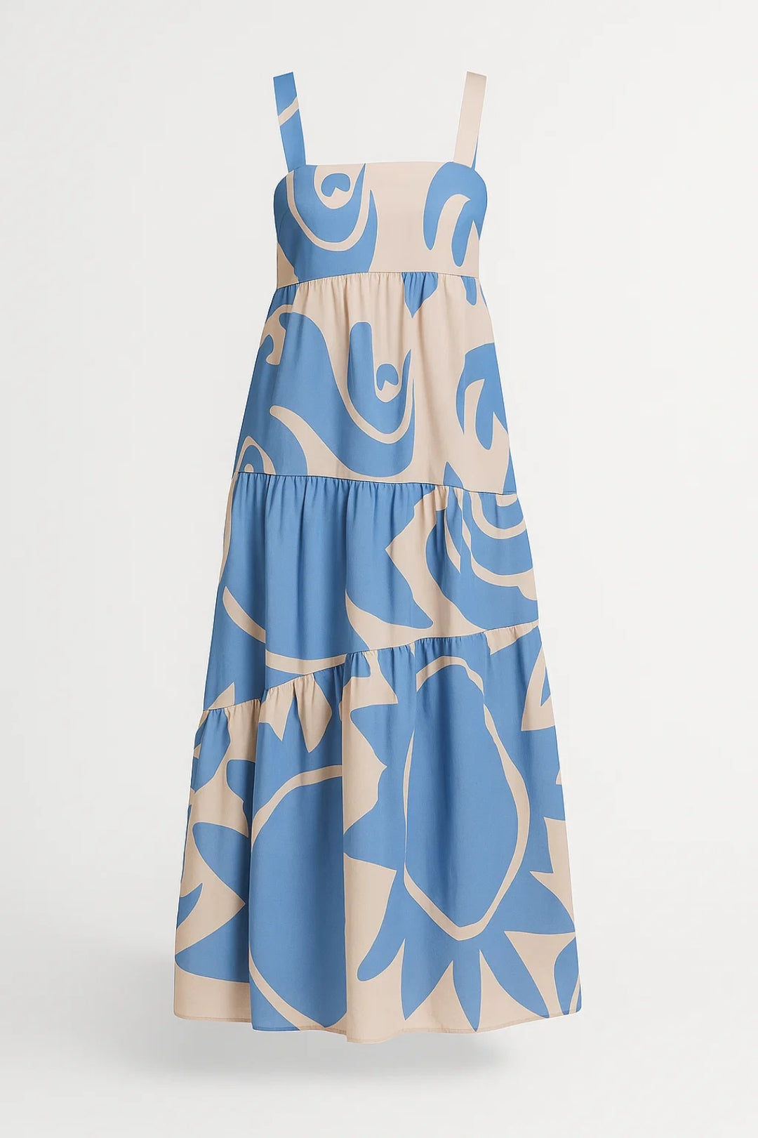 Maxi Jurk Dames - Mouwloos met Print en Gelaagde Rok | Zomer