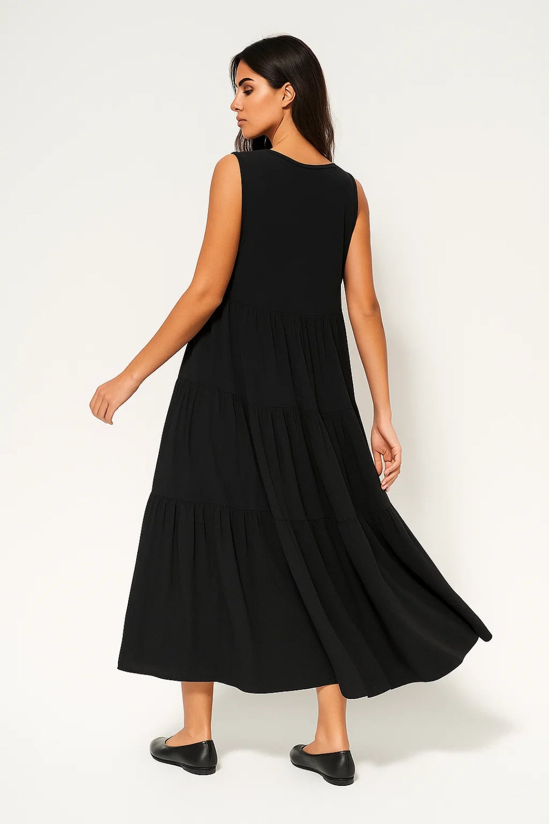 Zomerse Midi Jurk | Mouwloos met Gelaagde Rok | Lichtgewicht en Ademend