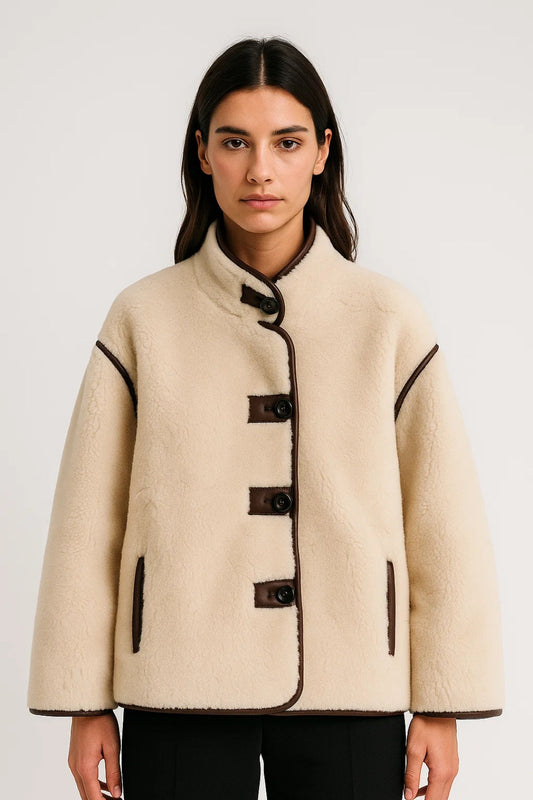 Warme Damesjas | Kort Model met Contrastbiezen | Elegant en Comfortabel