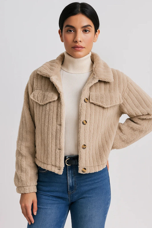 Korte Teddyjas | Damesjack met Opgestikte Zakken | Zacht en Casual