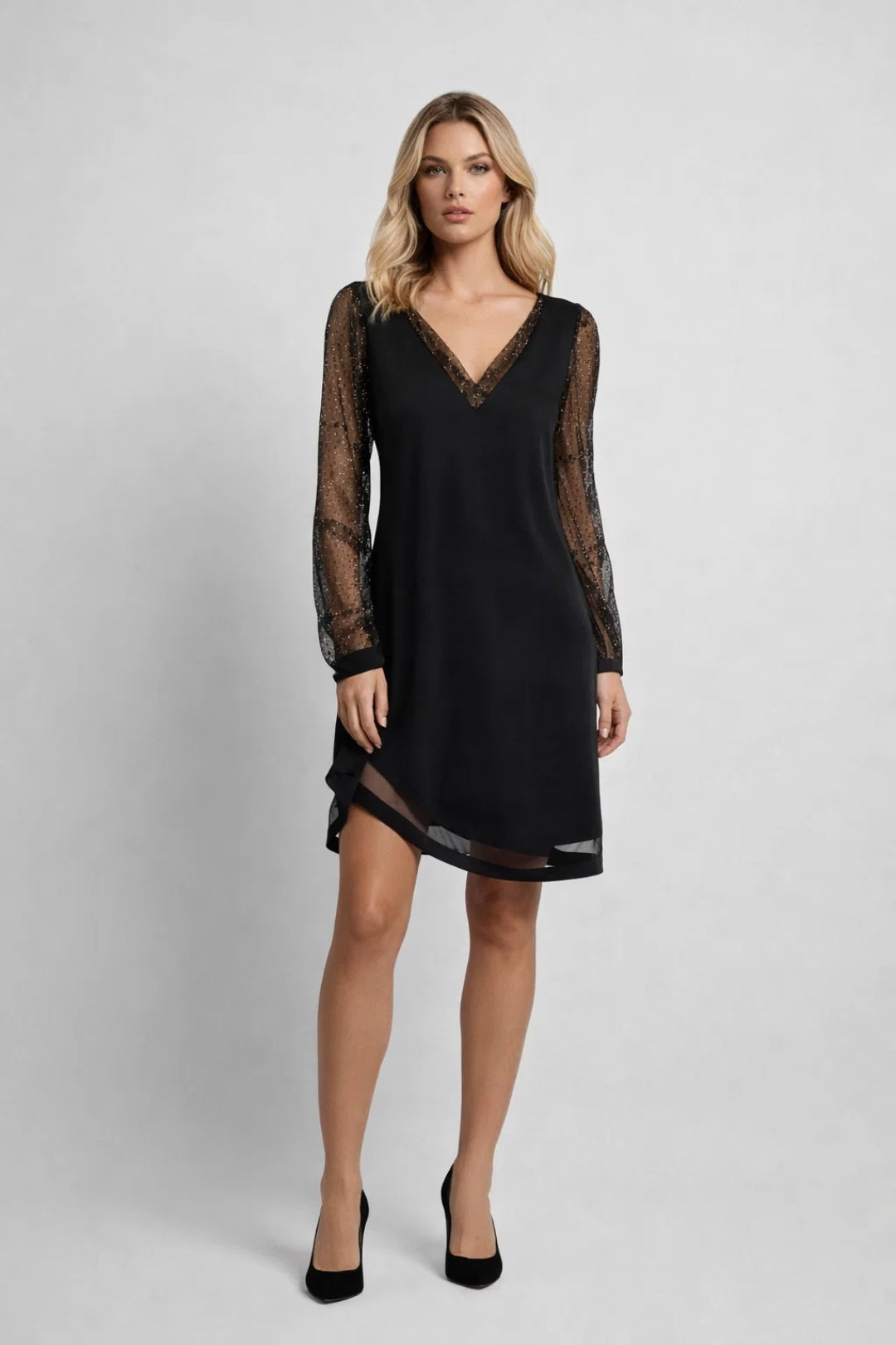 Mini Jurk Dames - V-hals met Lange Mouwen en Asymmetrische Zoom