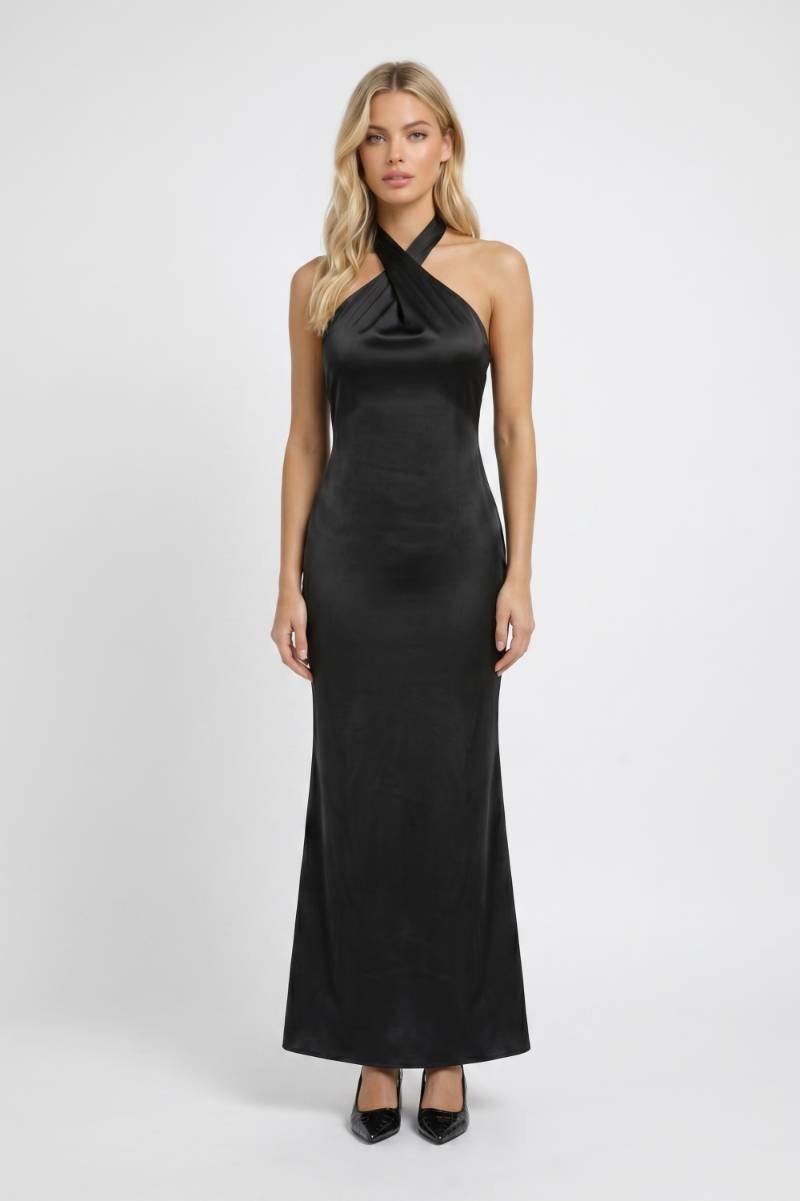 Maxi Jurk Dames - Halter Neck Elegant | Gekruiste Bandjes — Zwart