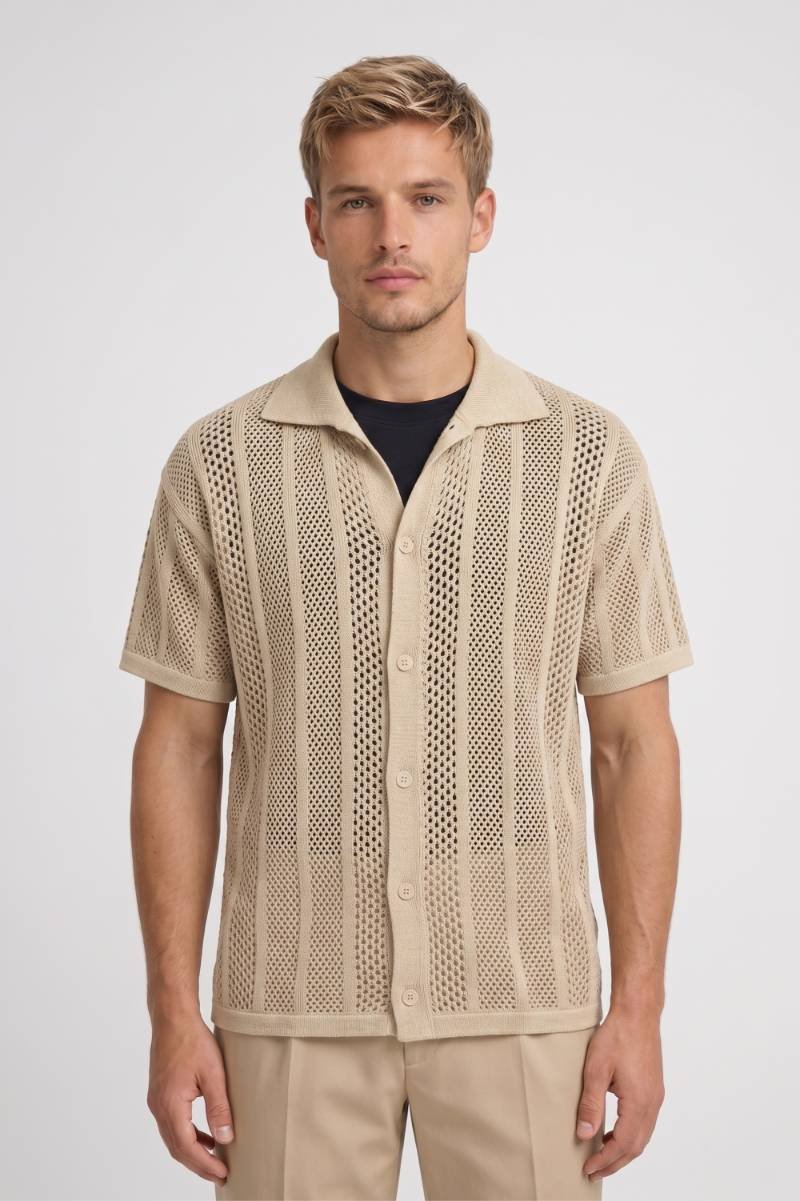 Polo Heren - Gebreide Korte Mouwen | Knoopsluiting — Beige