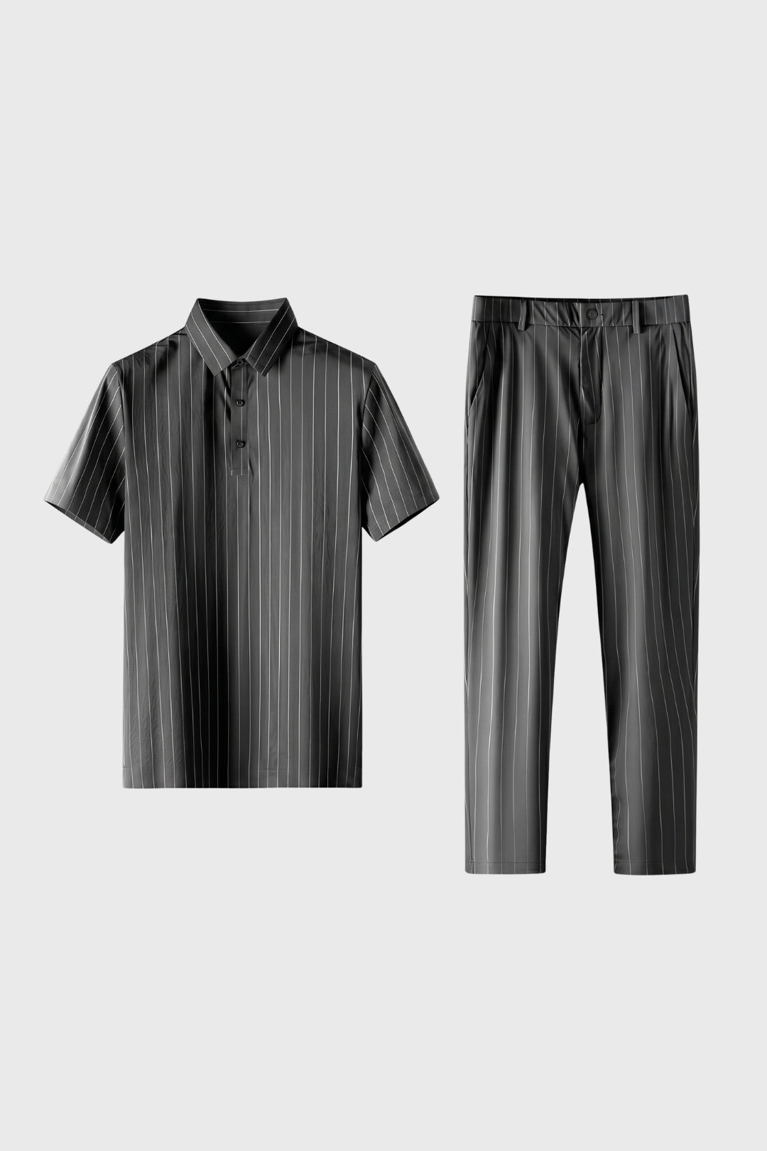 2-Delige Set Heren - Gestreept Polo met Lange Broek | Zakelijk