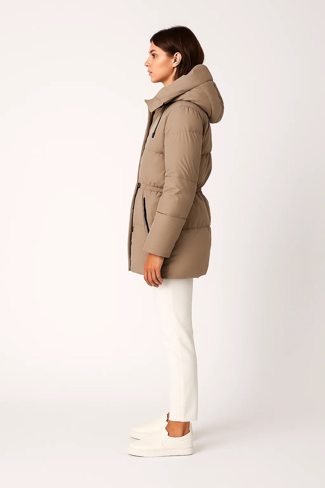 Warme Damesjas | Middellange Puffer met Taillekoord | Functioneel en Modern