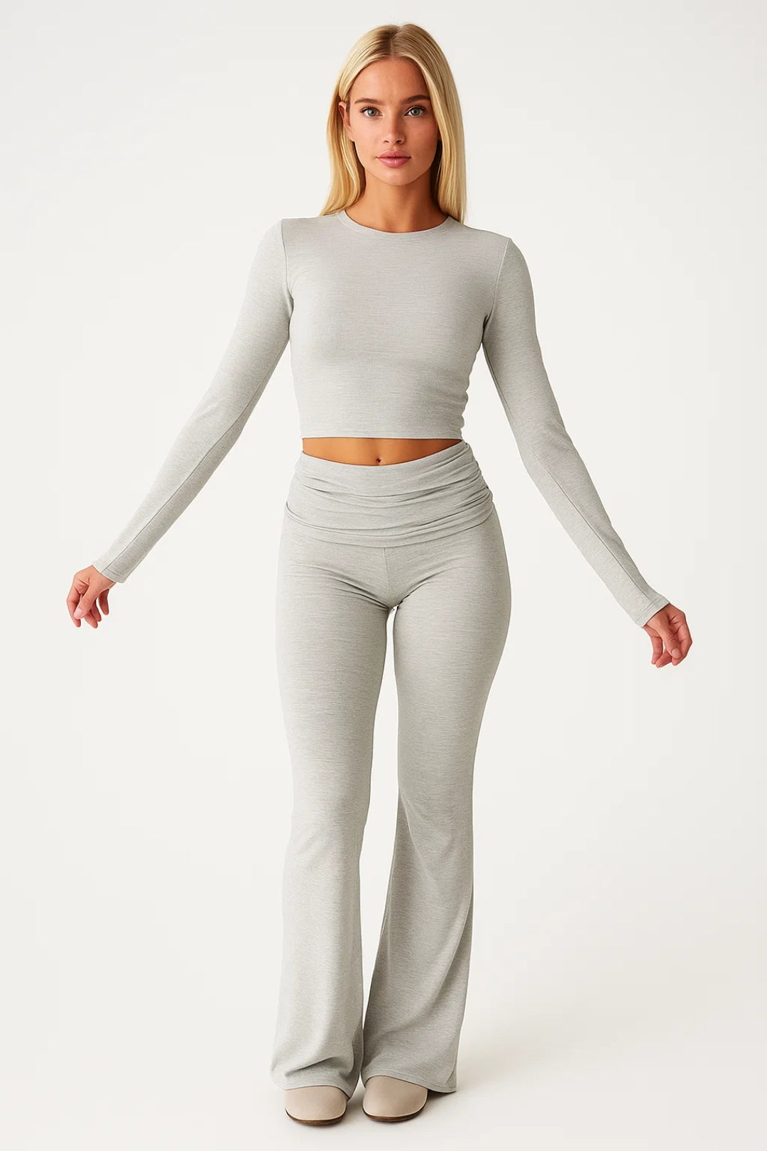 2-Delige Dames Loungewear Set | Flared Broek en Crop Top | Comfortabel en Modern
