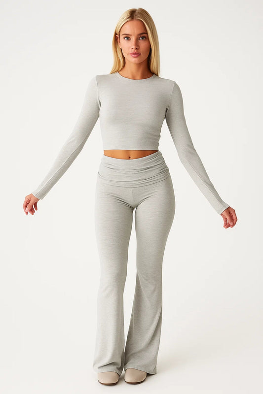 2-Delige Dames Loungewear Set | Flared Broek en Crop Top | Comfortabel en Modern
