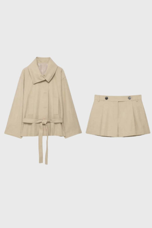 2-Delige Set Dames - Blazer met Shorts | Klassiek — Beige