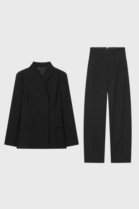 2-Delige Set Dames - Dubbele Knoprij Blazer met Broek | Formeel — Zwart