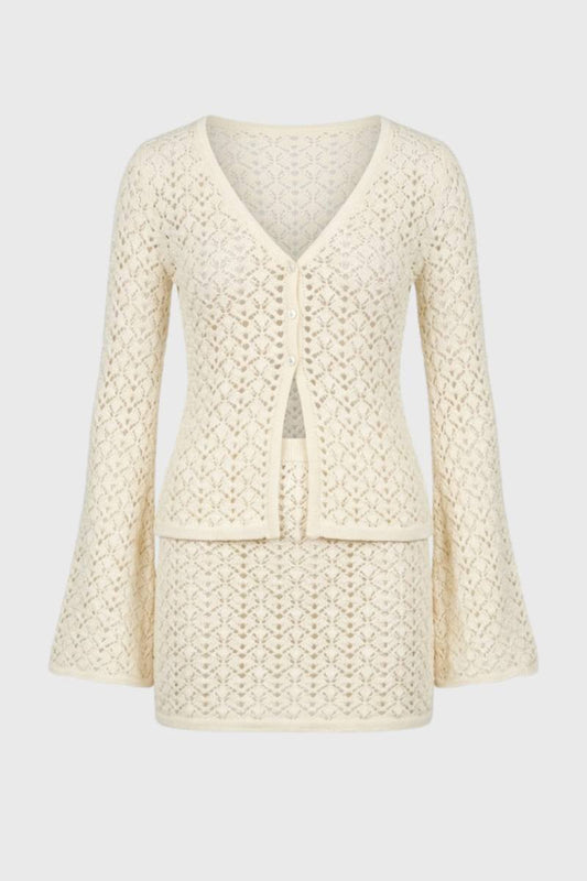 2-Delige Set Dames - Gehaakte Top met Mini Rok | V-hals — Crème