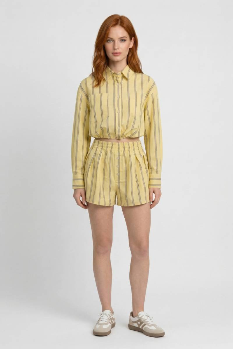 2-Delige Set Dames - Gestreepte Blouse met Korte Broek | Fris — Gestreept Geel