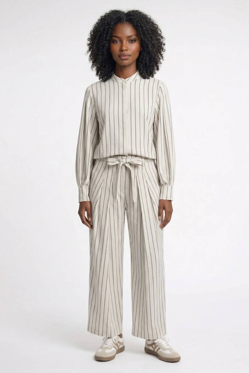 2-Delige Set Dames - Gestreepte Blouse met Wijde Broek | Chique — Gestreept Crème