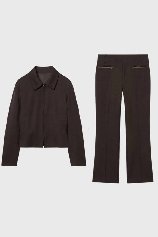 2-Delige Set Dames - Jas met Bootcut Broek | Professioneel — Donkerbruin