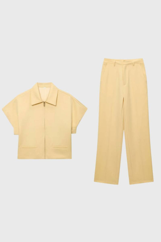 2-Delige Set Dames - Korte Jas met Wijde Broek | Modern — Geel