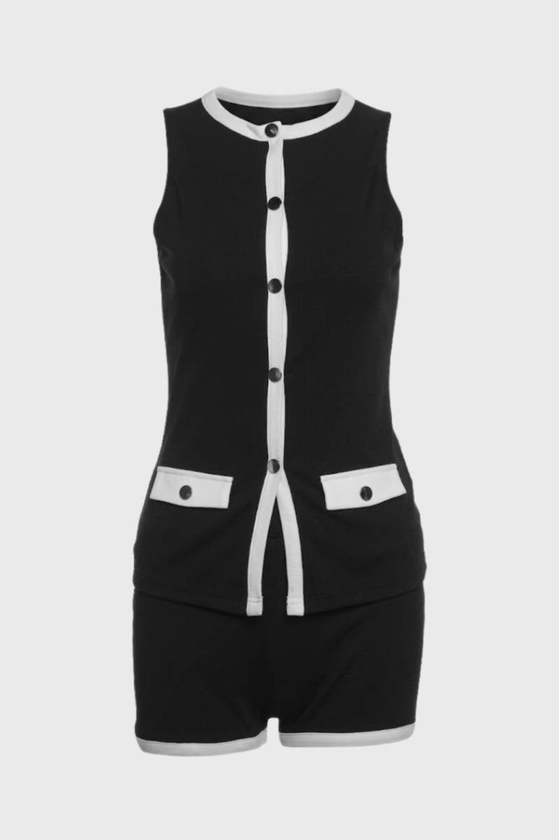 2-Delige Set Dames - Mouwloos Vest met Korte Broek | Knoopsluiting — Zwart