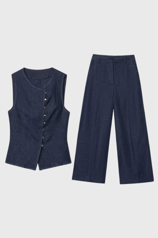 2-Delige Set Dames - Mouwloze Vest met Wijde Broek | Navy — Navy