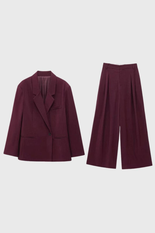 2-Delige Set Dames - Oversized Blazer met Culotte | Zakelijk — Bordeaux