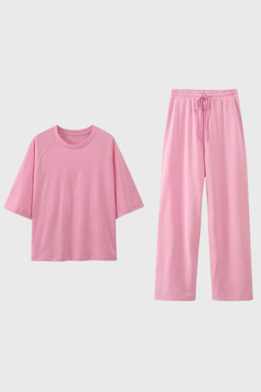 2-Delige Set Dames - Oversized T-shirt met Wijde Broek | Relaxed — Roze