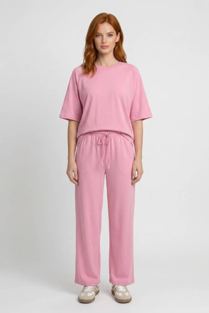 2-Delige Set Dames - Oversized T-shirt met Wijde Broek | Relaxed — Roze