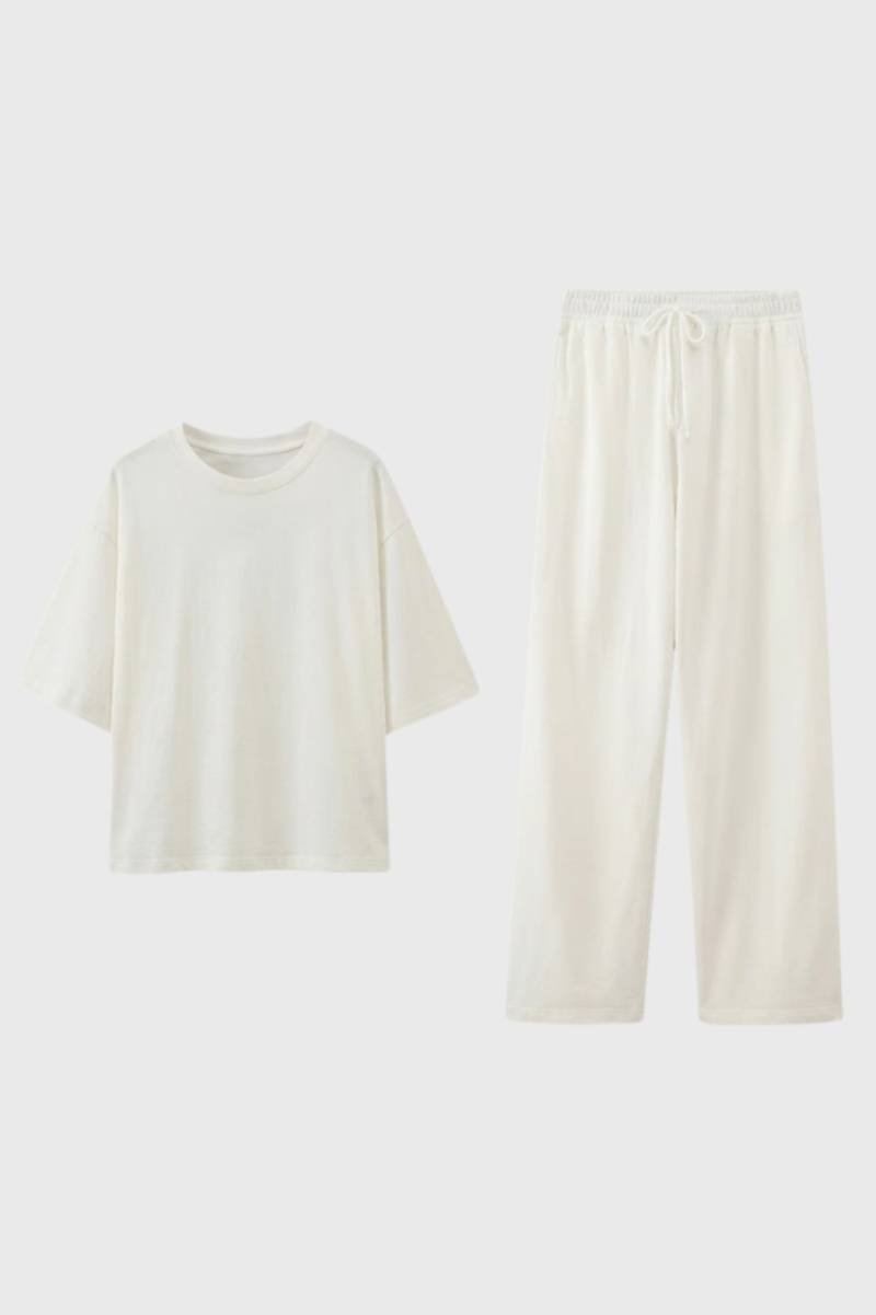 2-Delige Set Dames - Oversized T-shirt met Wijde Broek | Relaxed — Crème
