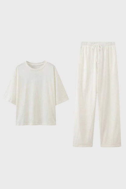 2-Delige Set Dames - Oversized T-shirt met Wijde Broek | Relaxed — Crème