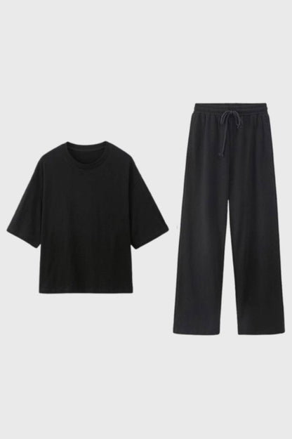 2-Delige Set Dames - Oversized T-shirt met Wijde Broek | Relaxed — Zwart