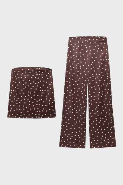 2-Delige Set Dames - Strapless Top met Wijde Broek | Elegant  — Polkadot Bruin
