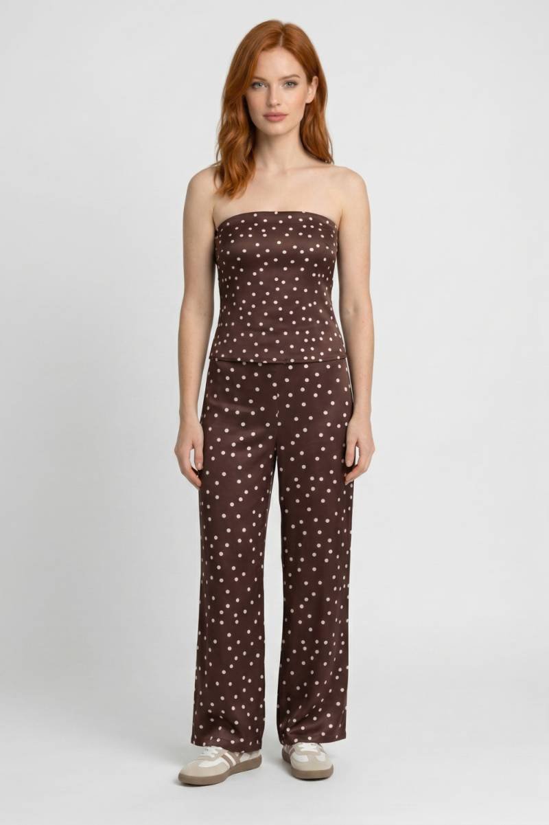 2-Delige Set Dames - Strapless Top met Wijde Broek | Elegant  — Polkadot Bruin