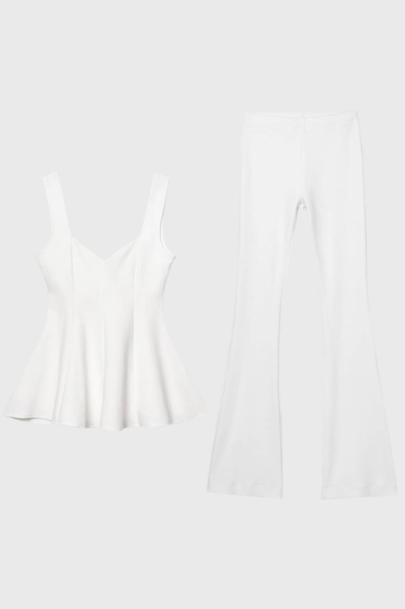 2-Delige Set Dames - V-hals Top met Wijde Broek | Geplisseerd — Wit