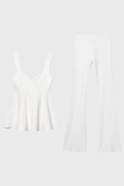 2-Delige Set Dames - V-hals Top met Wijde Broek | Geplisseerd — Wit
