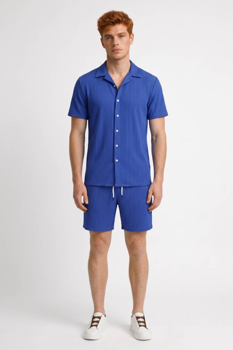 2-Delige Set Heren - Overhemd met Korte Broek | Gestreept — Blauw