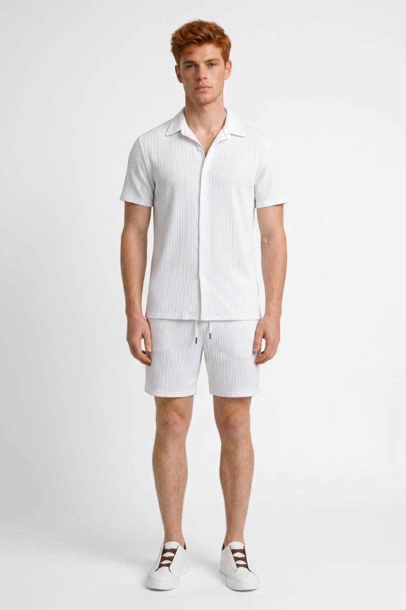 2-Delige Set Heren - Overhemd met Korte Broek | Gestreept — Wit