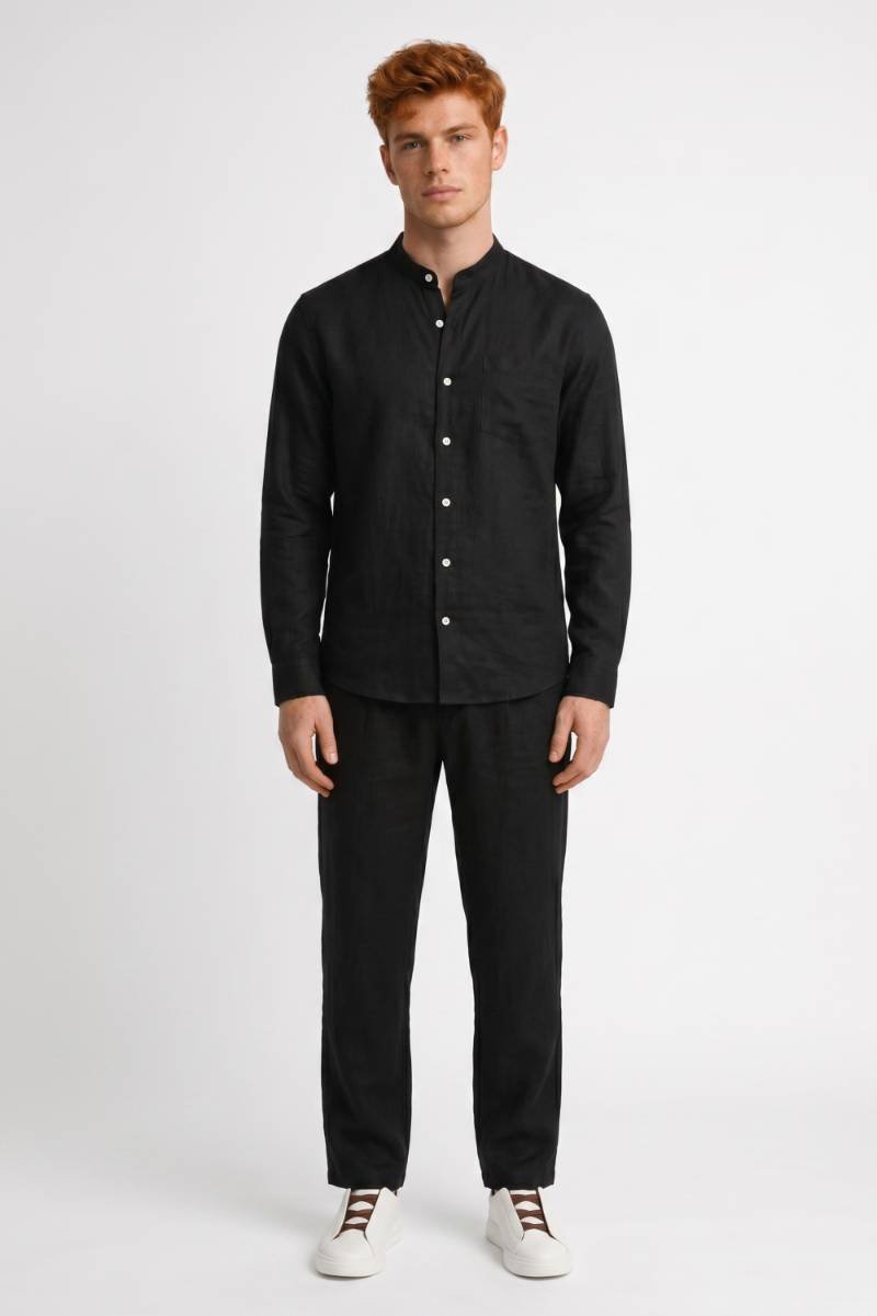 2-Delige Set Heren - Overhemd met Trekkoord Broek | Casual — Zwart