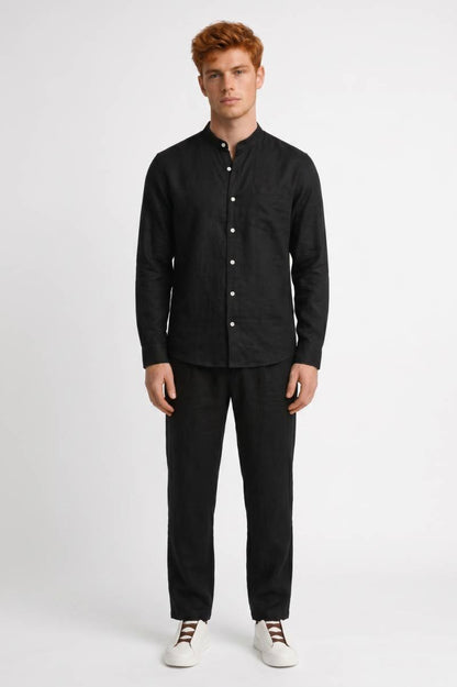 2-Delige Set Heren - Overhemd met Trekkoord Broek | Casual — Zwart