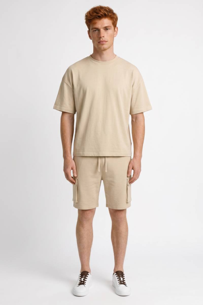 2-Delige Set Heren - Oversized T-shirt met Cargo Shorts | Casual — Beige