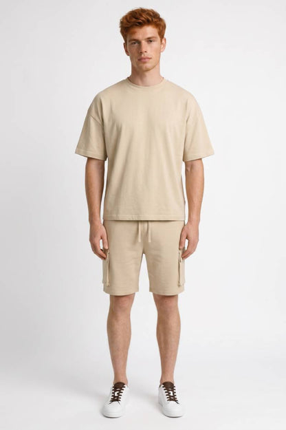 2-Delige Set Heren - Oversized T-shirt met Cargo Shorts | Casual — Beige