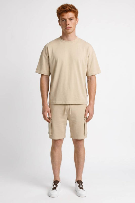 2-Delige Set Heren - Oversized T-shirt met Cargo Shorts | Casual — Beige