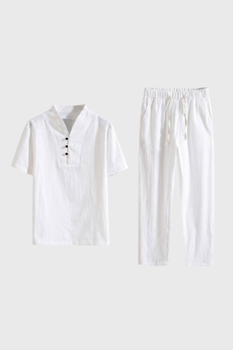 2-Delige Set Heren - Polo met Rechte Broek | Trekkoord — Wit