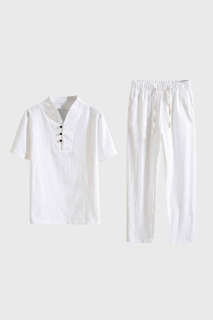 2-Delige Set Heren - Polo met Rechte Broek | Trekkoord — Wit