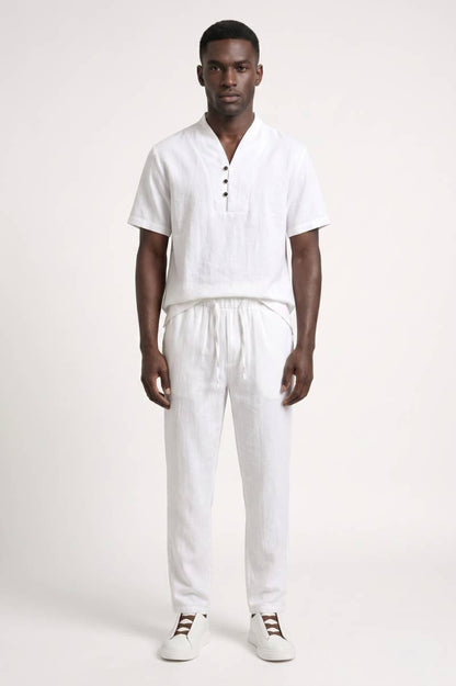 2-Delige Set Heren - Polo met Rechte Broek | Trekkoord — Wit